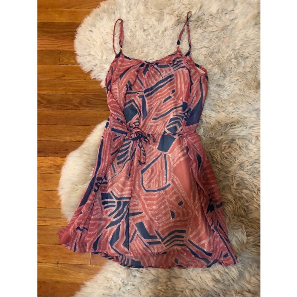 Blue pink mini tie flowy dress M strap Forever 21